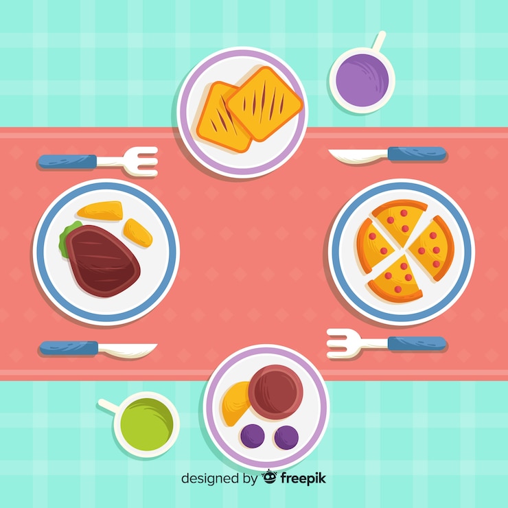 Vector Gratis tampak atas meja restoran dengan desain datar