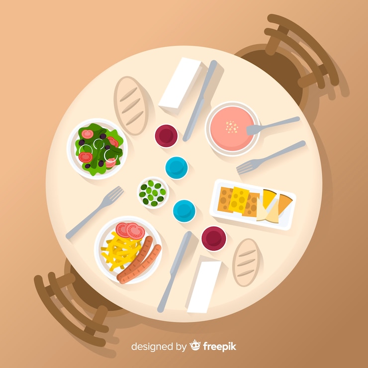 Vector Gratis tampak atas meja restoran modern dengan desain datar