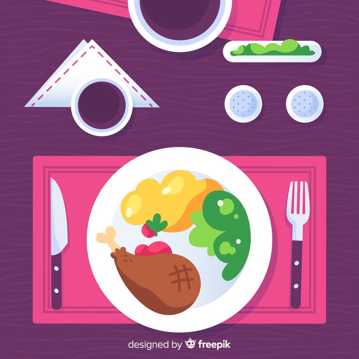 Vector Gratis tampak atas meja restoran modern dengan desain datar