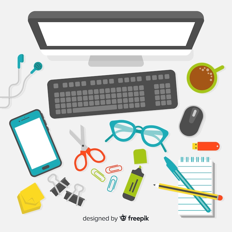 Vector Gratis tampilan atas meja kantor modern