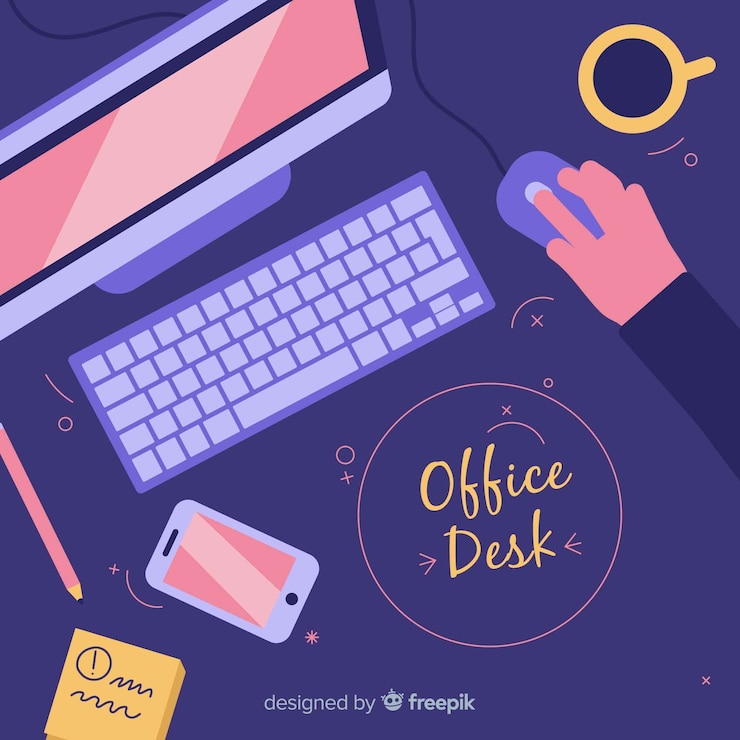 Vector Gratis tampilan atas meja kantor profesional