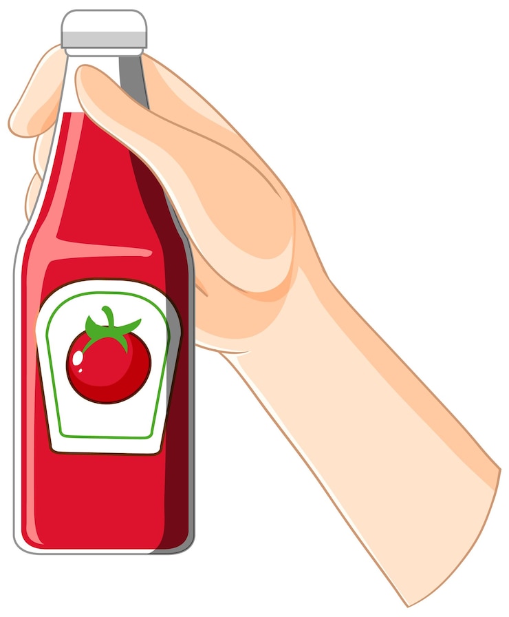 Vector Gratis tangan memegang botol saus tomat