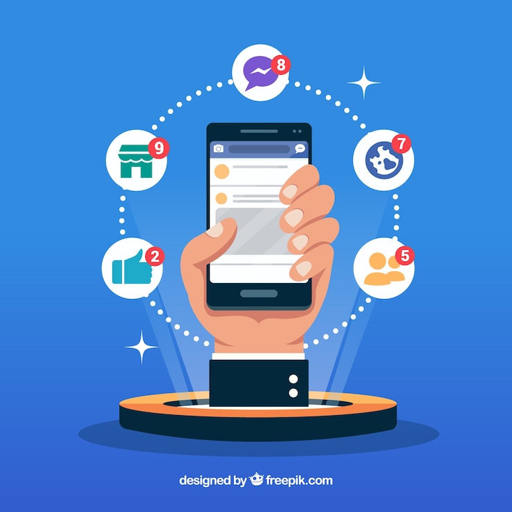 Vector Gratis tangan memegang ponsel dengan notifikasi facebook