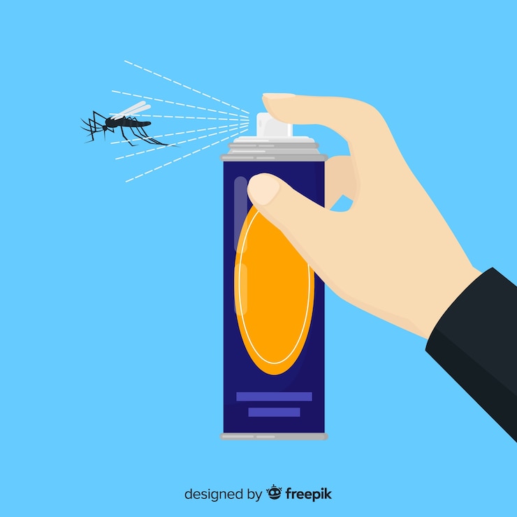 Vector Gratis tangan memegang semprotan nyamuk dalam desain datar