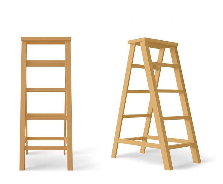 Vector Gratis tangga lipat kayu, tangga tinggi dengan dudukan untuk baki