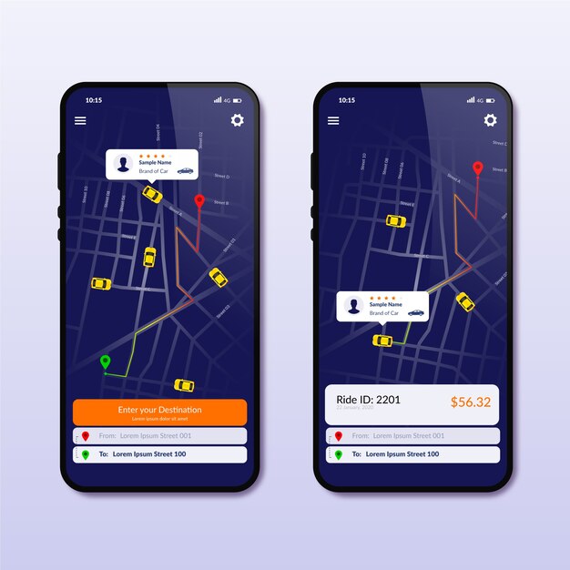 taxi app interface concept