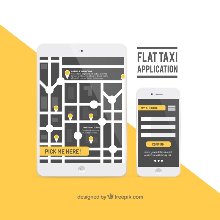 Vector Gratis taxi application in flat design