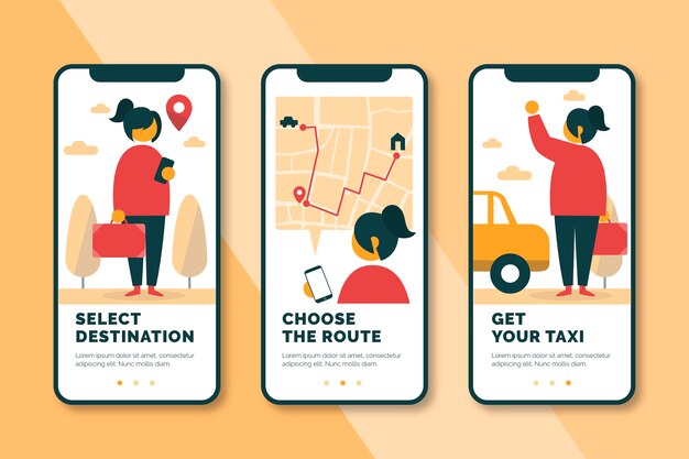 taxi service onboarding app screens