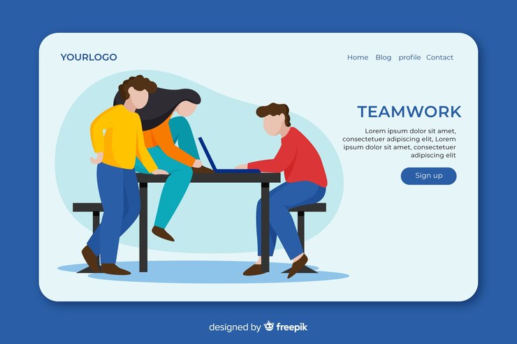 Vector Gratis teamwork landing page with illustrated characters
