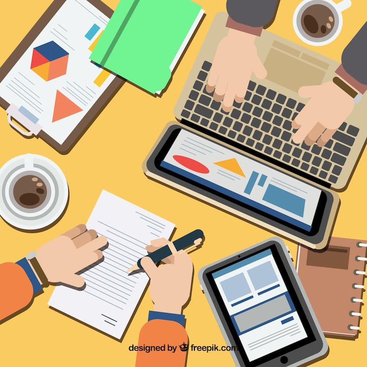 Vector Gratis teamwork with flat office table