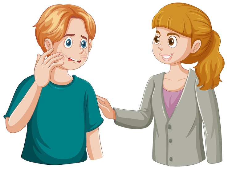 Vector Gratis teenage boy getting skincare tips from supportive friend