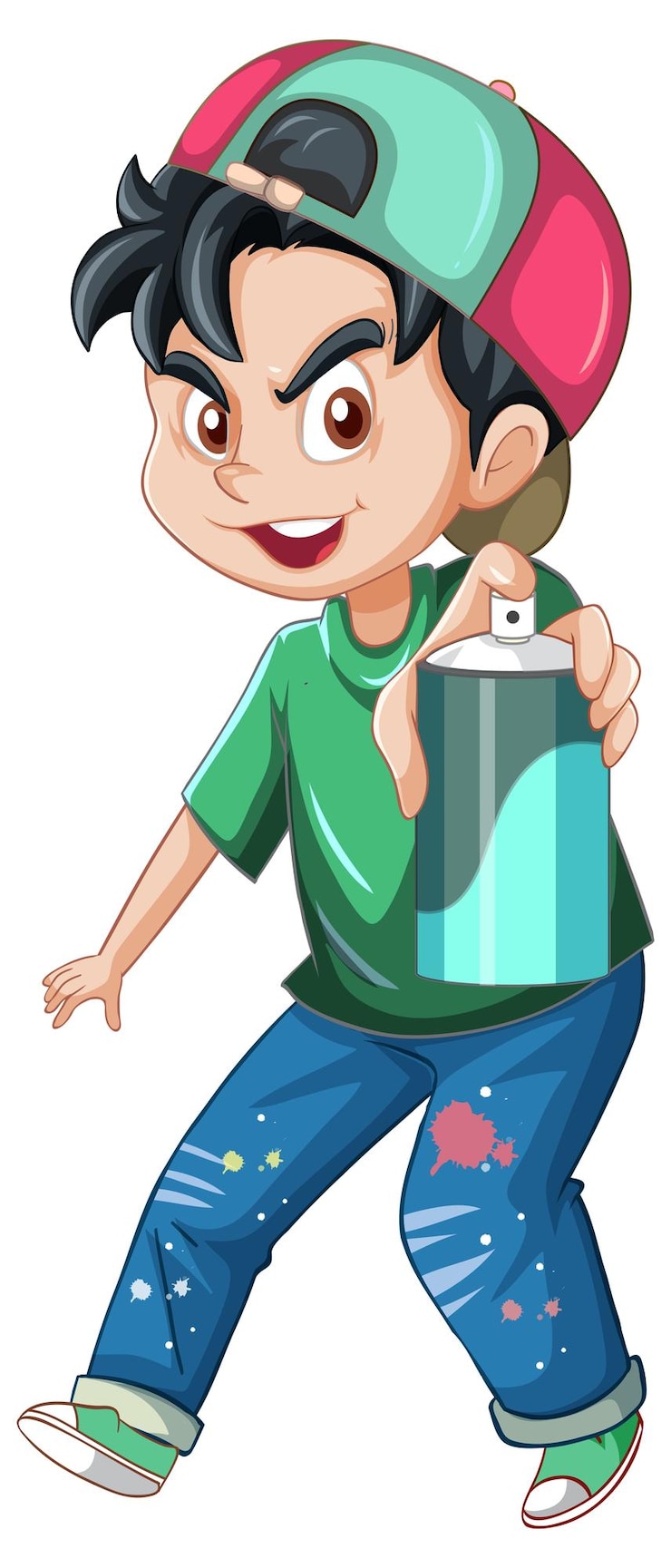 Vector Gratis teenager boy cartoon character with spray paint on white backgro