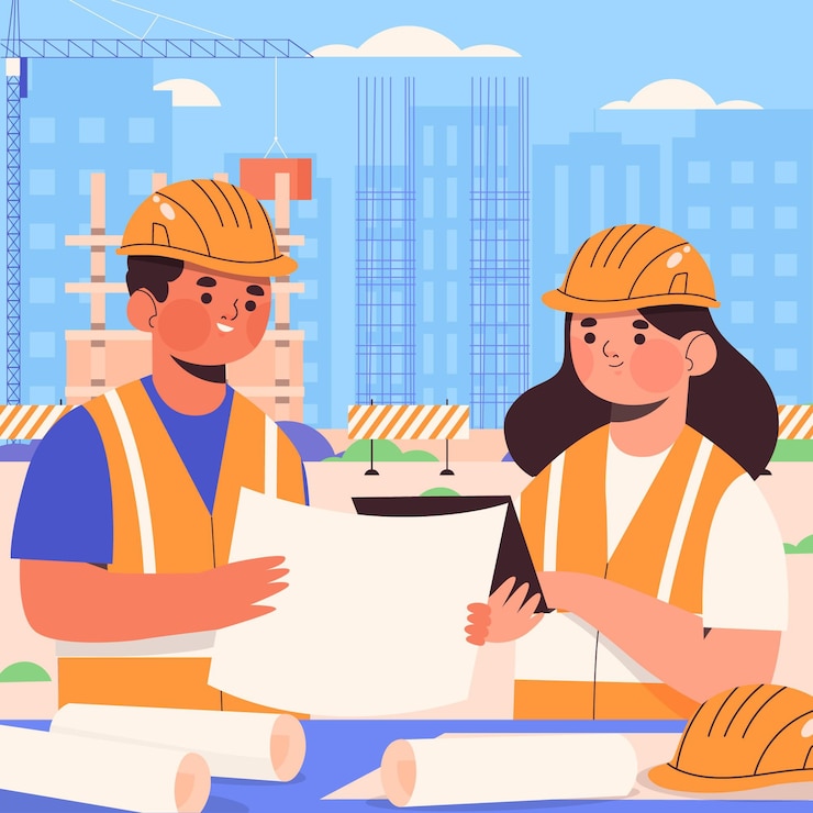 Vector Gratis teknisi desain datar organik yang mengerjakan konstruksi