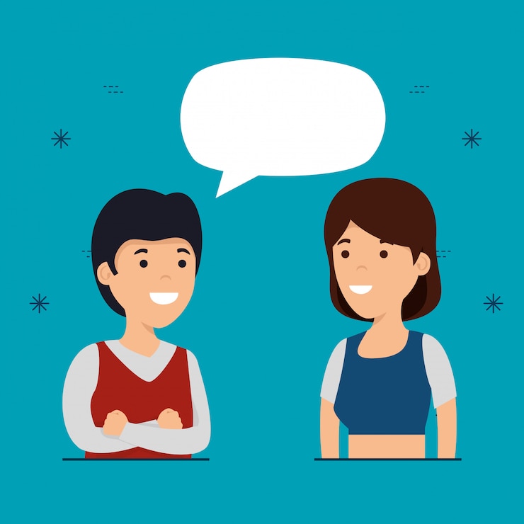 Vector Gratis teman laki-laki dan perempuan dengan gelembung obrolan