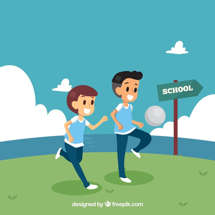 Vector Gratis teman sekolah bahagia bermain sepak bola