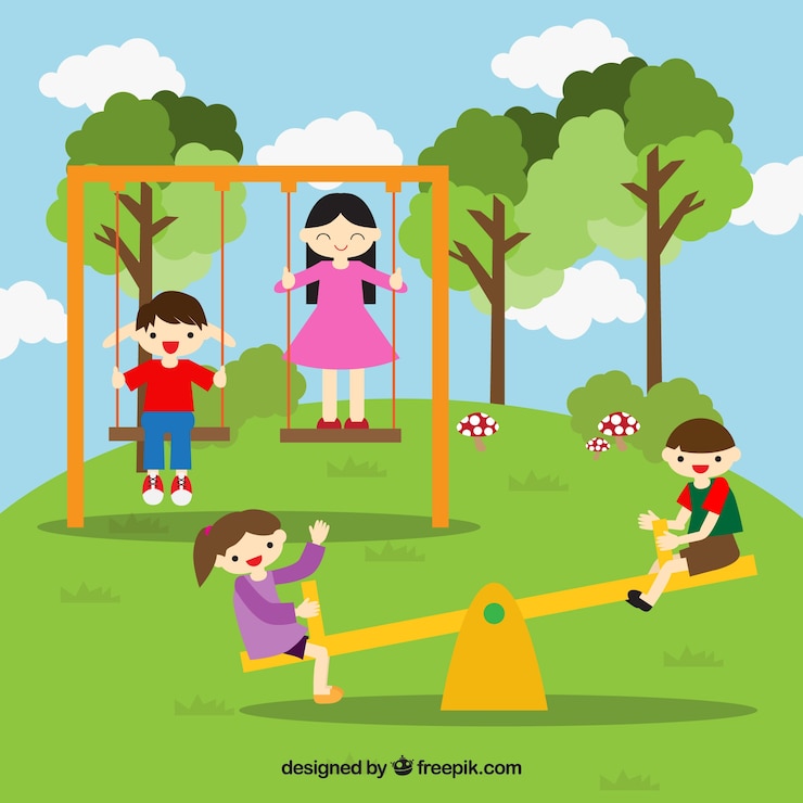 Vector Gratis teman-teman tersenyum bersenang-senang di taman