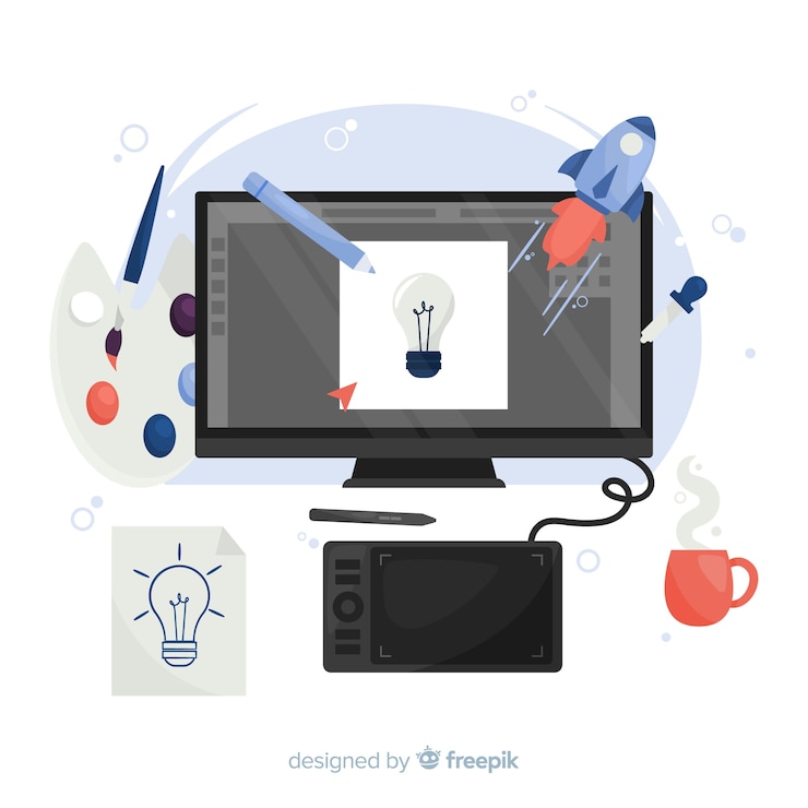 Vector Gratis tempat kerja desainer grafis dalam desain datar