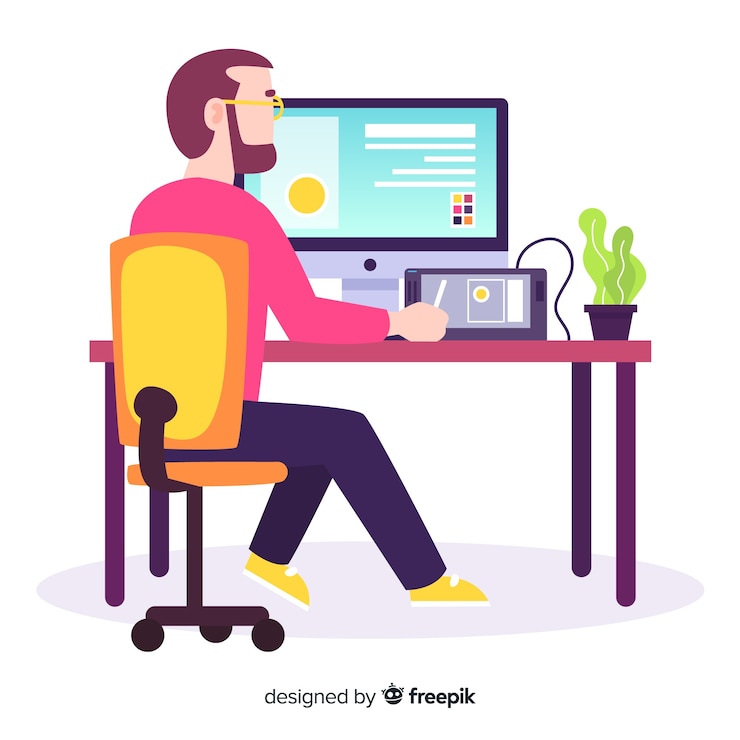 Vector Gratis tempat kerja designer grafis