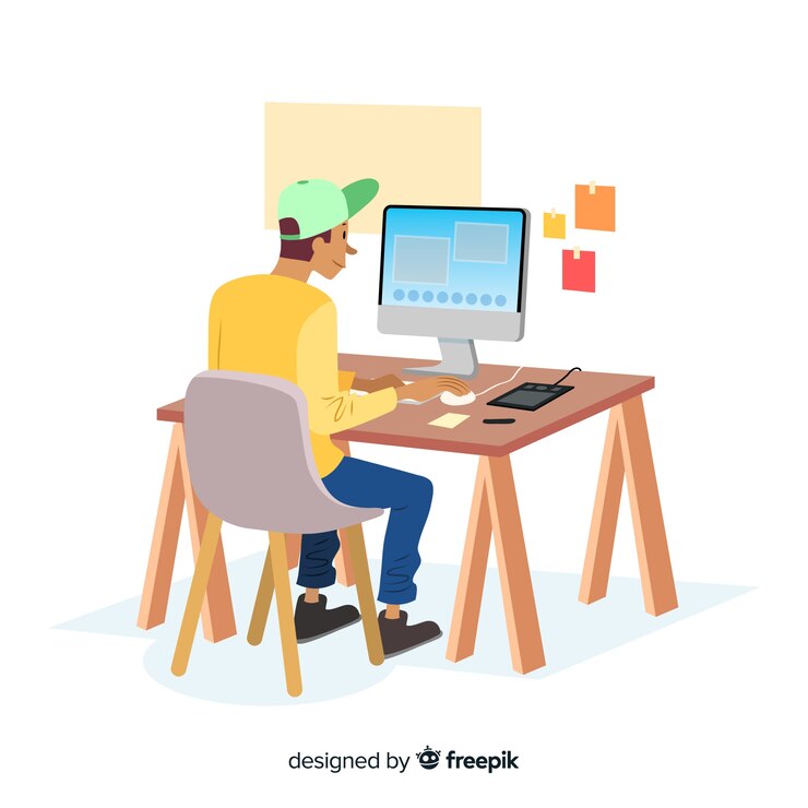 Vector Gratis tempat kerja designer grafis