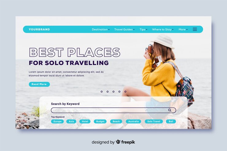 Vector Gratis tempat terbaik halaman arahan perjalanan dengan foto