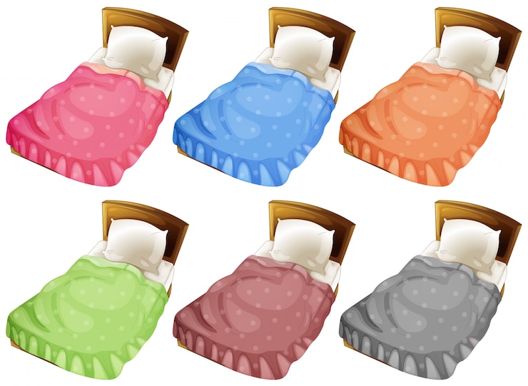 Vector Gratis tempat tidur dengan enam selimut warna berbeda