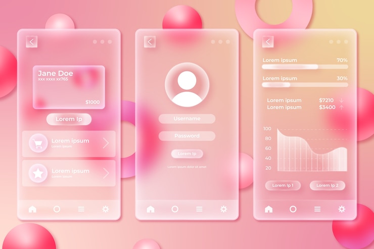 Vector Gratis templat aplikasi seluler glassmorphism gradien