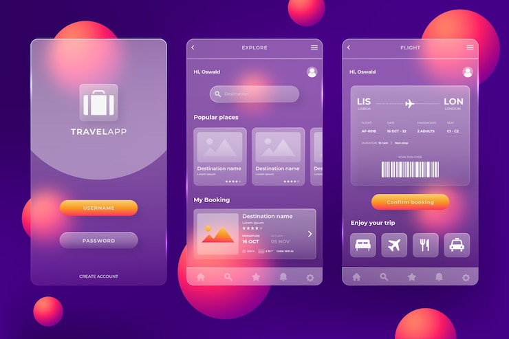 Vector Gratis templat aplikasi seluler glassmorphism gradien