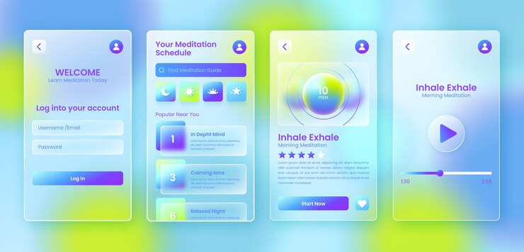 Vector Gratis templat aplikasi seluler glassmorphism gradien