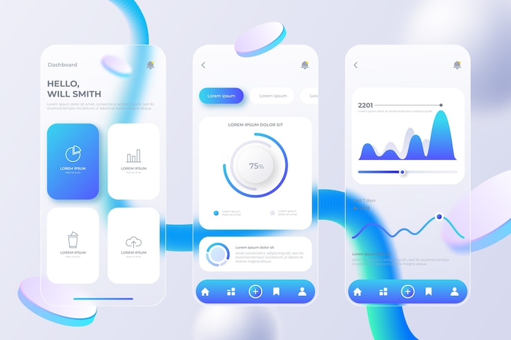 Vector Gratis templat aplikasi seluler glassmorphism gradien