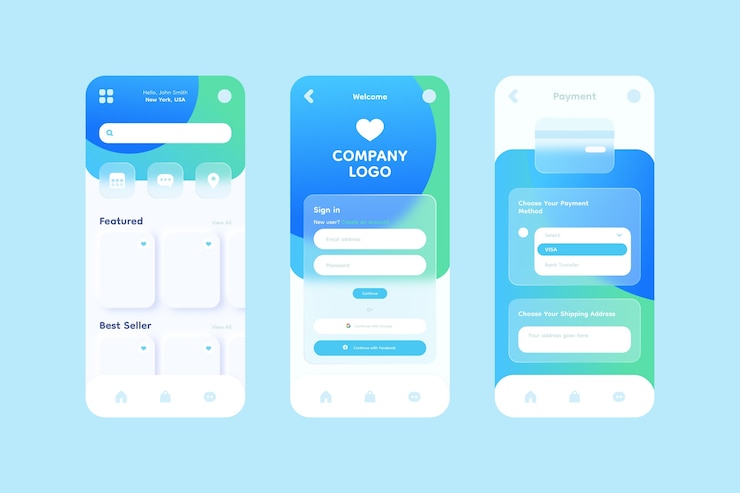 Vector Gratis templat aplikasi seluler glassmorphism realistik