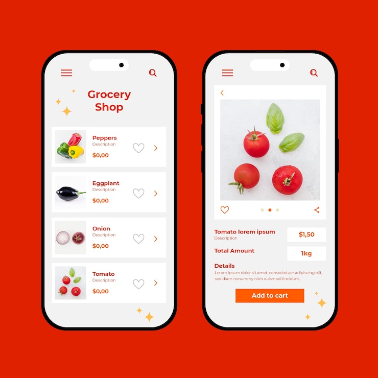 Vector Gratis templat aplikasi toko bahan makanan online desain datar