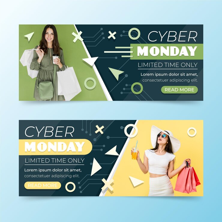 Vector Gratis templat banner cyber monday desain datar