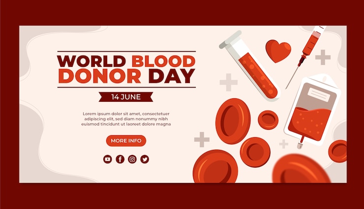 Vector Gratis templat banner horizontal datar untuk hari donor darah dunia
