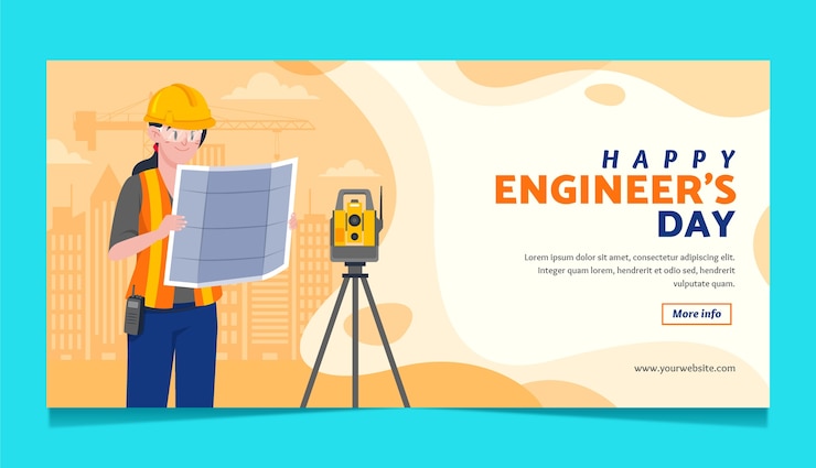 Vector Gratis templat banner horizontal datar untuk perayaan hari insinyur
