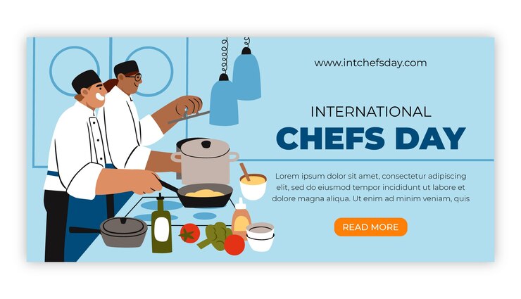 Vector Gratis templat banner horizontal hari koki internasional datar