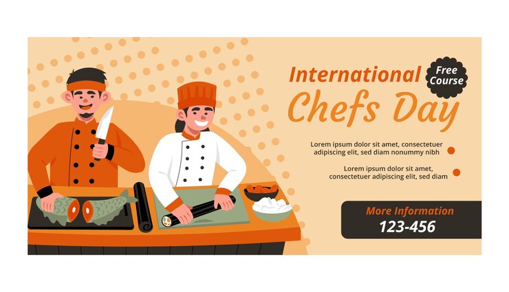 Vector Gratis templat banner horizontal hari koki internasional datar