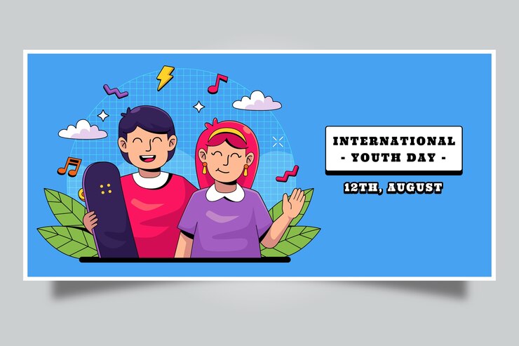 Vector Gratis templat banner horizontal hari pemuda internasional digambar tangan