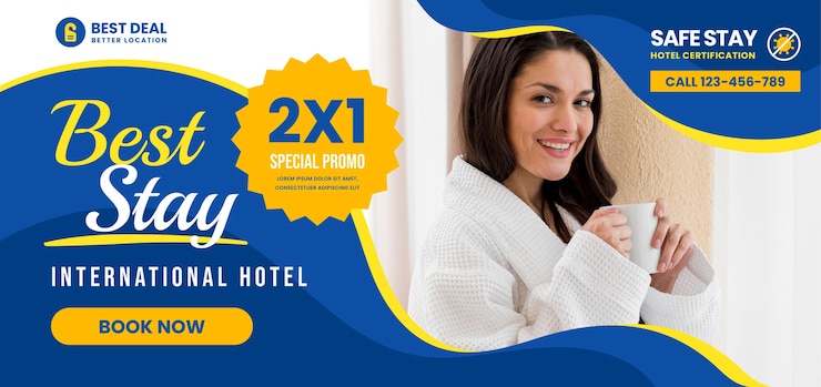Vector Gratis templat banner horizontal hotel dengan foto