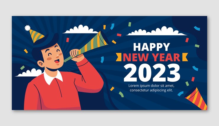 Vector Gratis templat banner horizontal tahun baru 2023 datar