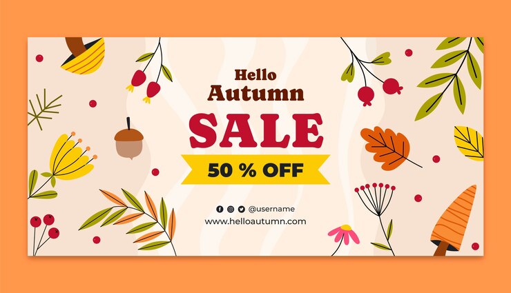 Vector Gratis templat banner obral horizontal datar untuk perayaan musim gugur