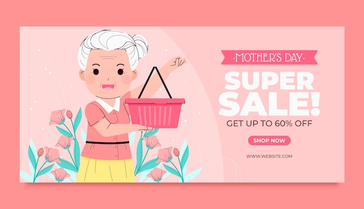 Vector Gratis templat banner penjualan horizontal datar untuk perayaan hari ibu