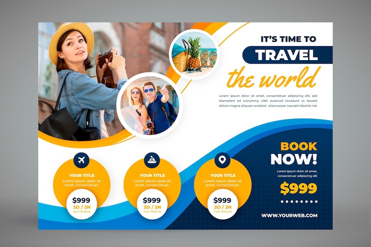 Vector Gratis templat banner perjalanan horizontal dengan foto