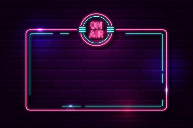 Vector Gratis templat bingkai neon sedang mengudara