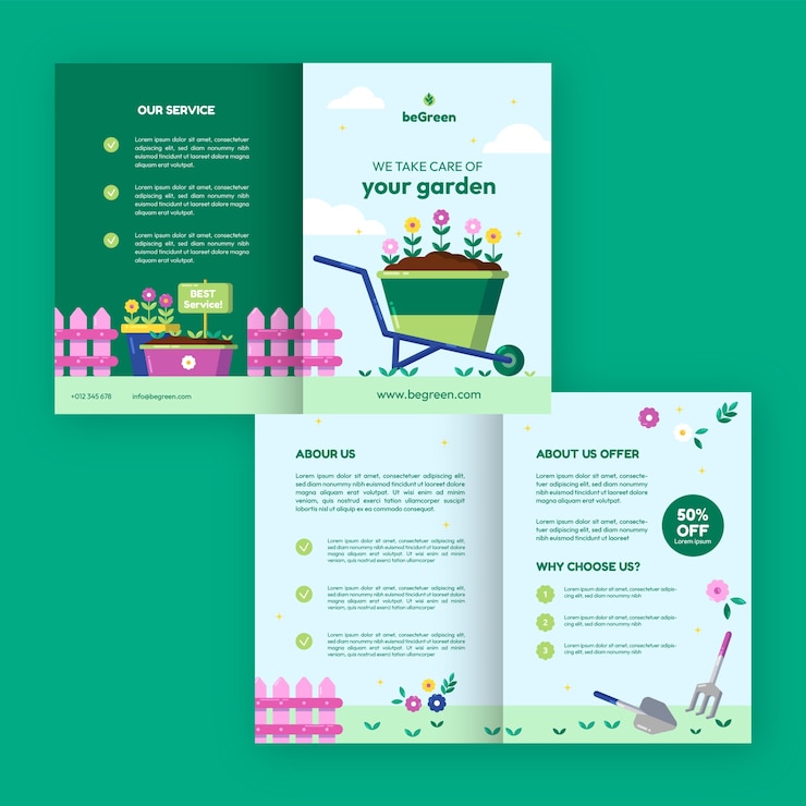 Vector Gratis templat brosur berkebun datar