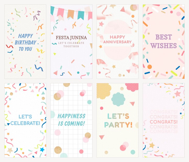 Vector Gratis templat cerita instagram confetti meriah, set vektor perayaan warna-warni