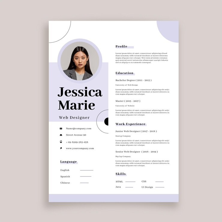 Vector Gratis templat cv minimalis dengan foto