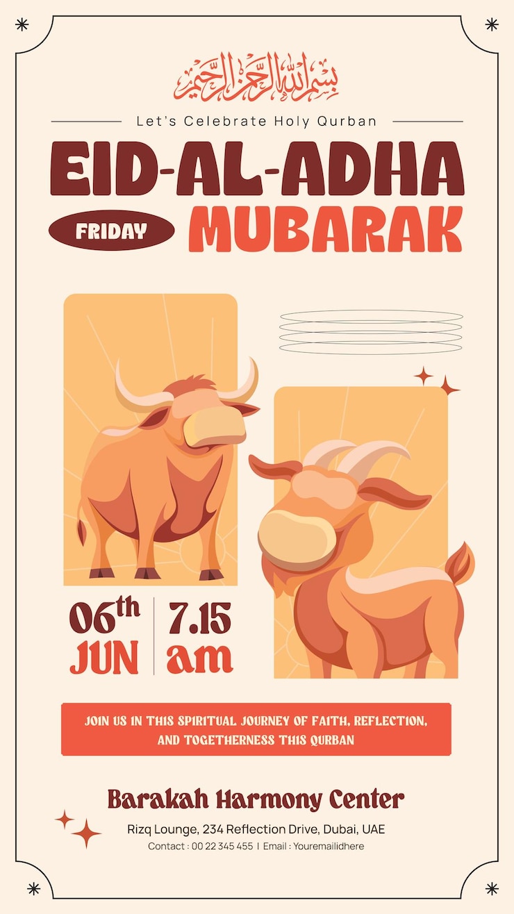 Vector Gratis templat desain cerita ilustrasi idul adha mubarak