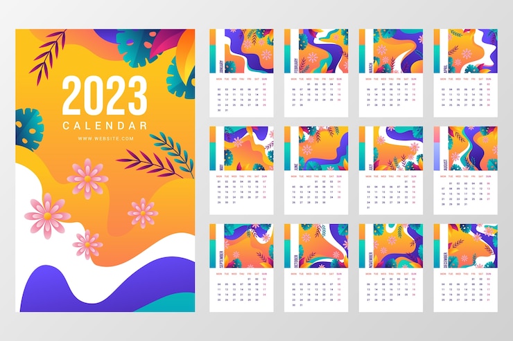 Vector Gratis templat gradien untuk kalender tahun baru 2023