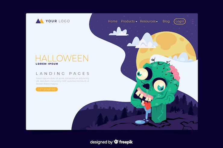 Vector Gratis templat halaman arahan halloween desain datar