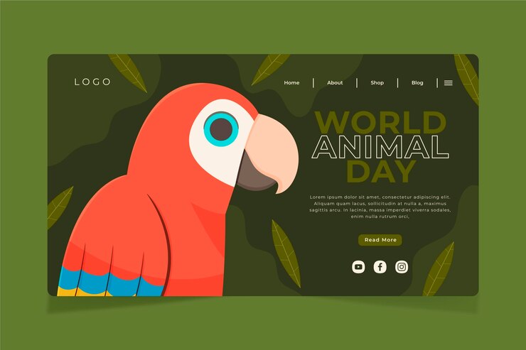 Vector Gratis templat halaman arahan hari hewan sedunia datar yang digambar tangan